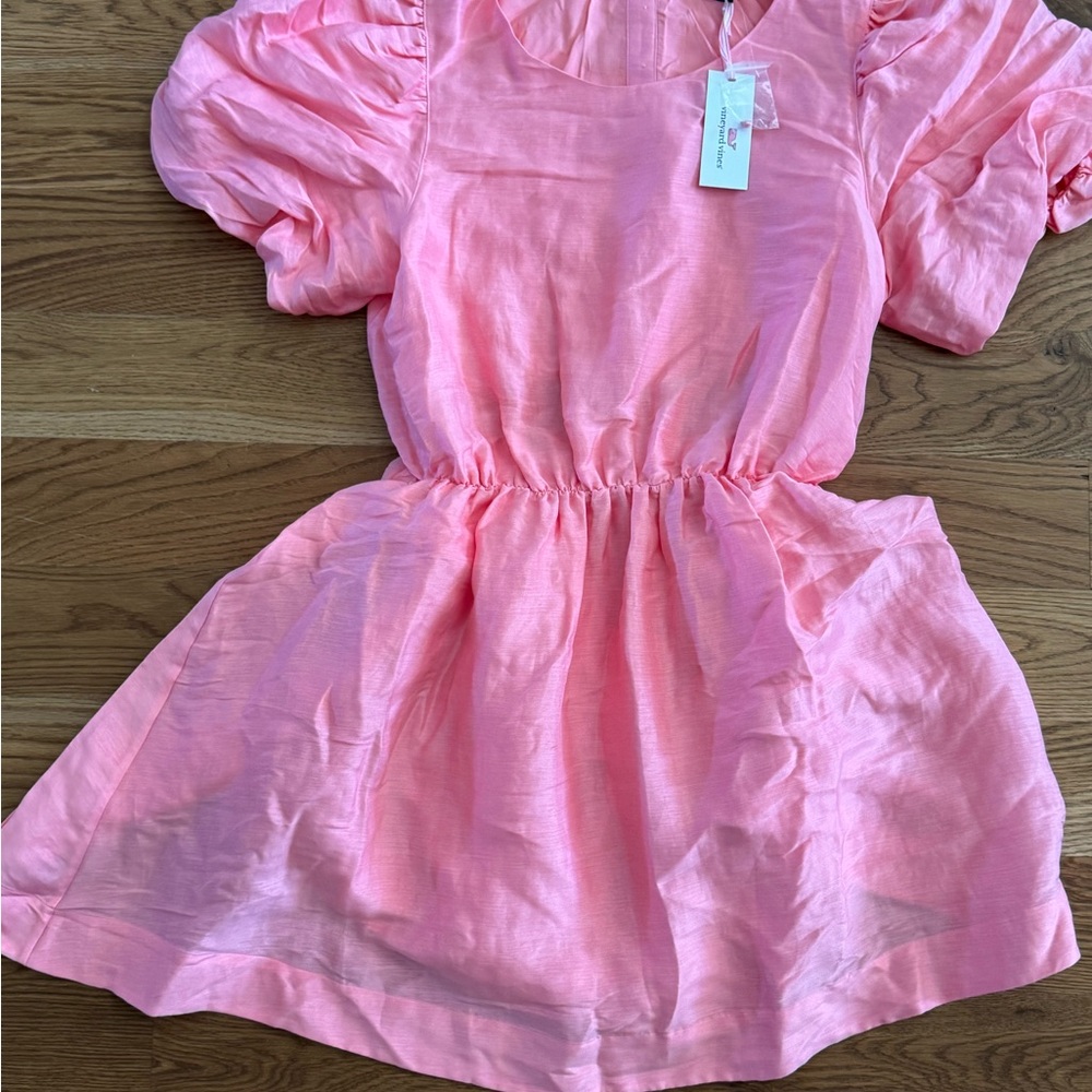 Vineyard Vines Pink Mini Dress with Puff Sleeves